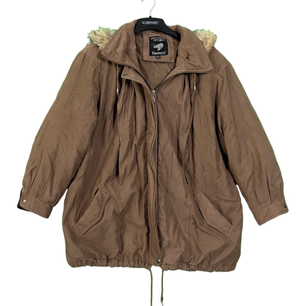 Bromley‎ Womens Brown Moleskin Parka Coat Genuine Racoon Fur Hood Size 3X